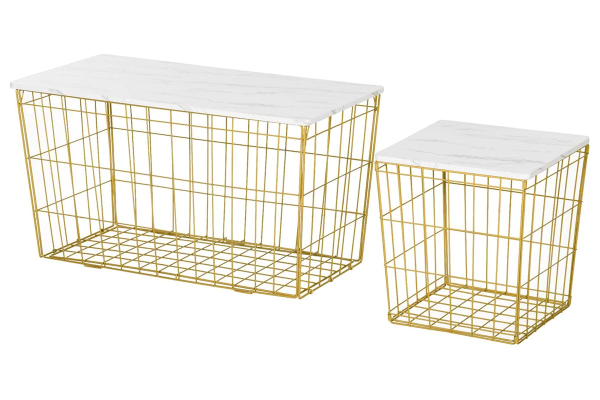 Homcom Marble Side Table | White/Gold | Set of 2