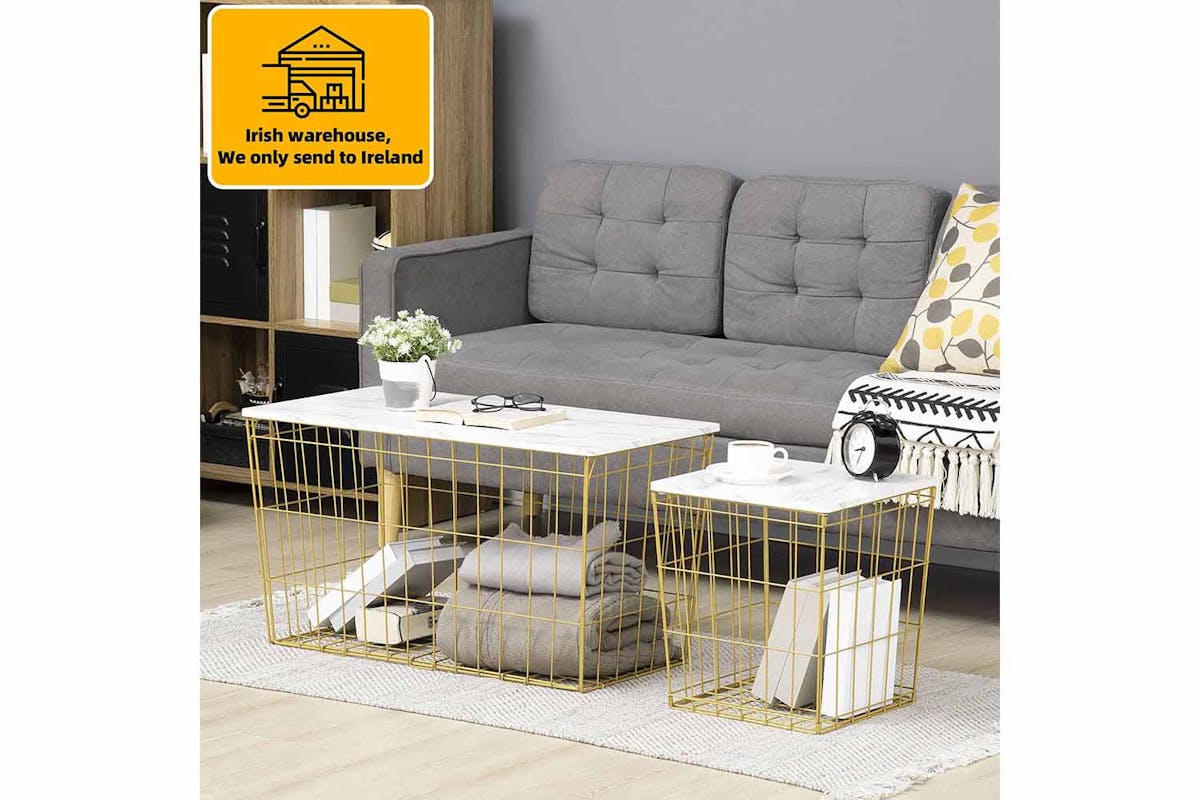 Homcom Marble Side Table | White/Gold | Set of 2-2
