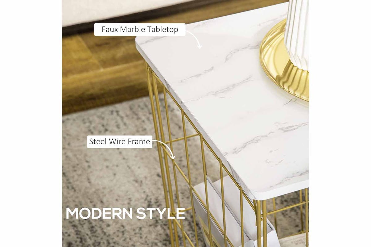 Homcom Marble Side Table | White/Gold | Set of 2-3