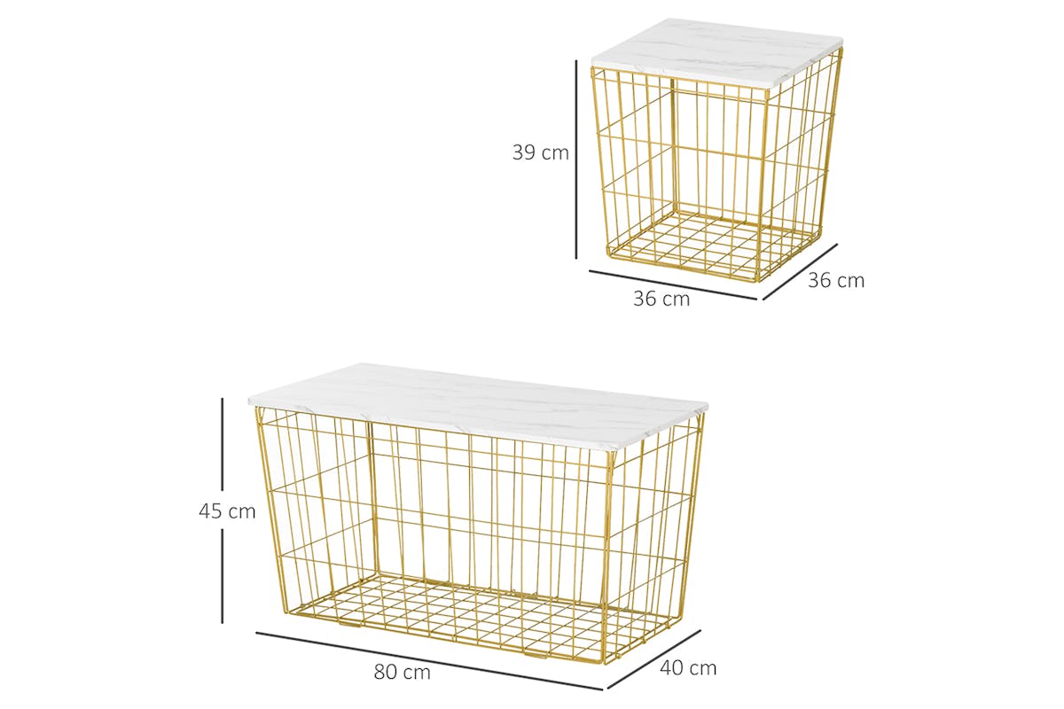 Homcom Marble Side Table | White/Gold | Set of 2-5