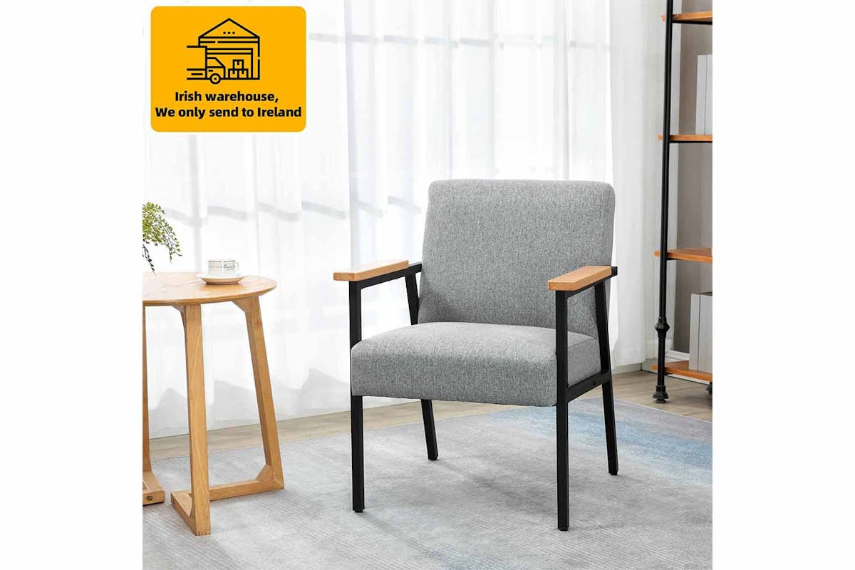 Homcom Armchair with Cushioned Seat | Grey/Natural-2