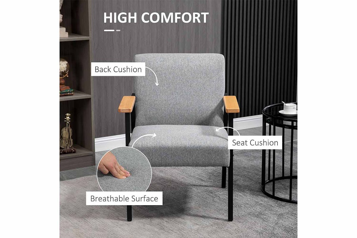 Homcom Armchair with Cushioned Seat | Grey/Natural-3