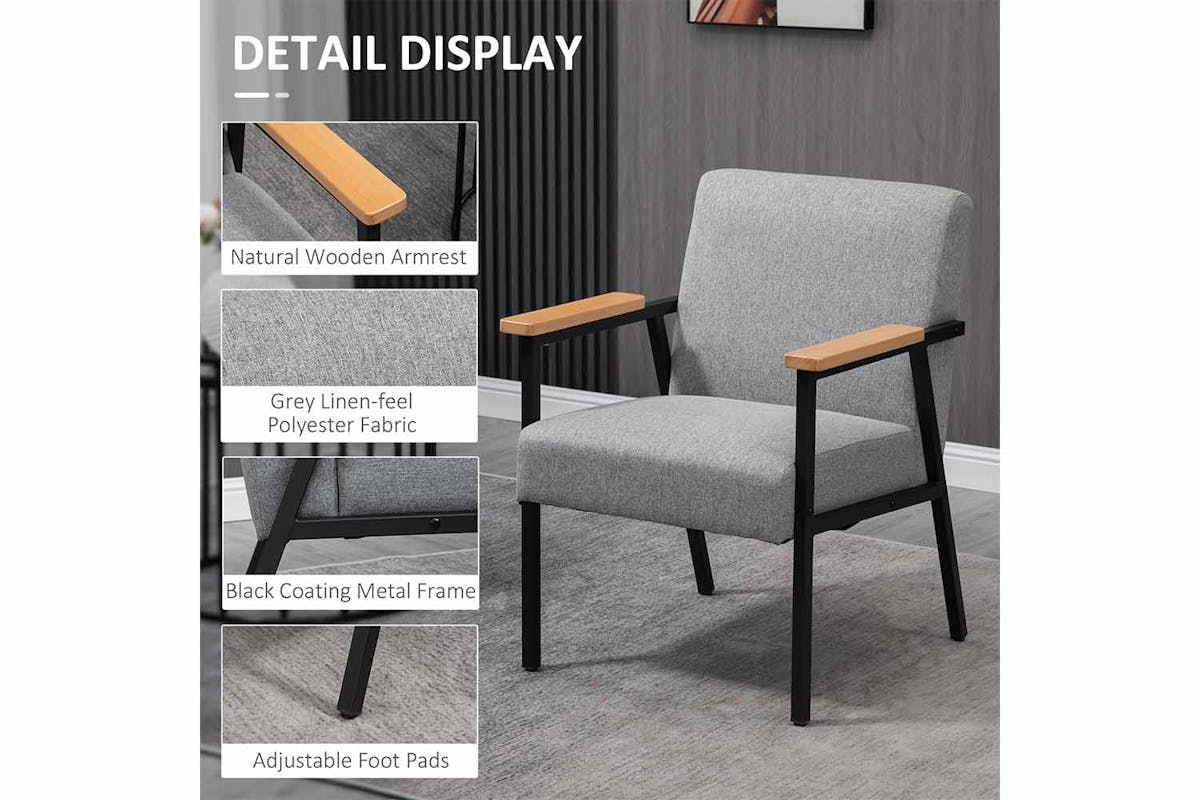 Homcom Armchair with Cushioned Seat | Grey/Natural-4