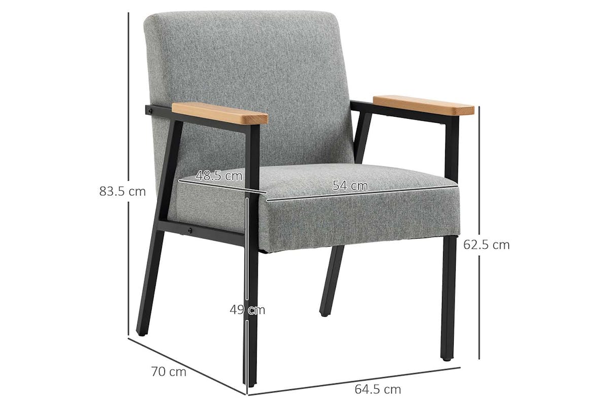 Homcom Armchair with Cushioned Seat | Grey/Natural-7