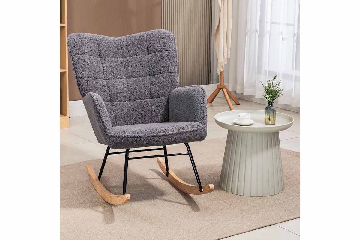 Homcom Boucle Rocking Chair | Dark Grey-2