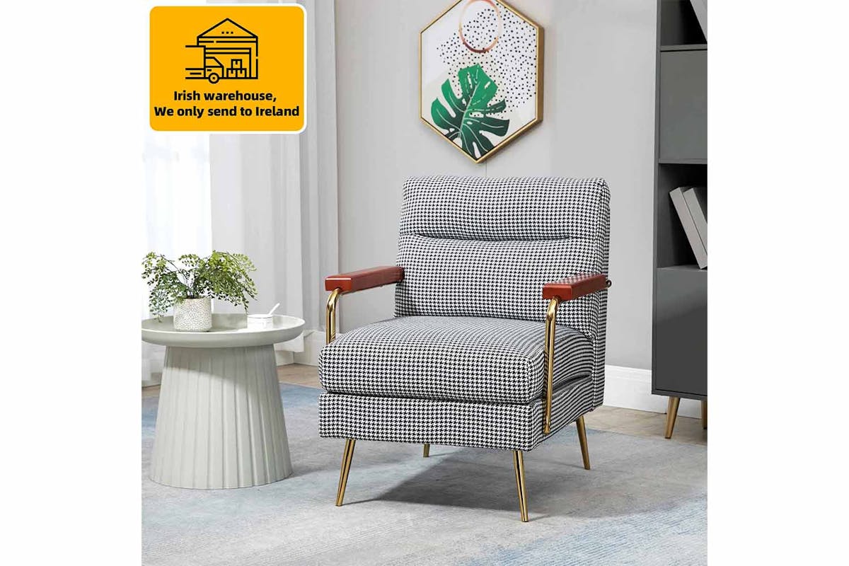 Homcom Modern Accent Chair with Houndstooth Pattern | Black-2