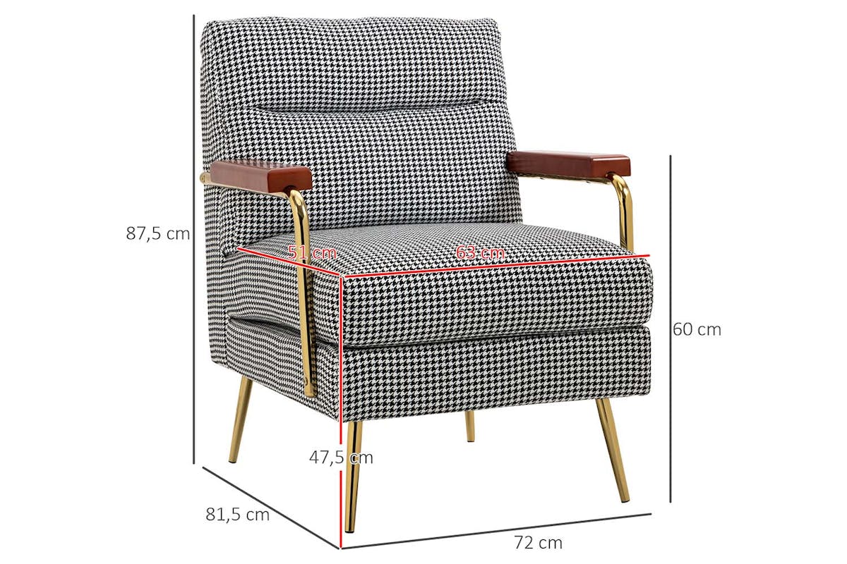 Homcom Modern Accent Chair with Houndstooth Pattern | Black-5