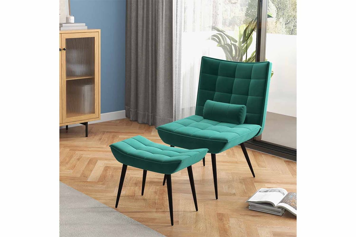 Homcom Armless Accent Chair with Pillow | Green-2