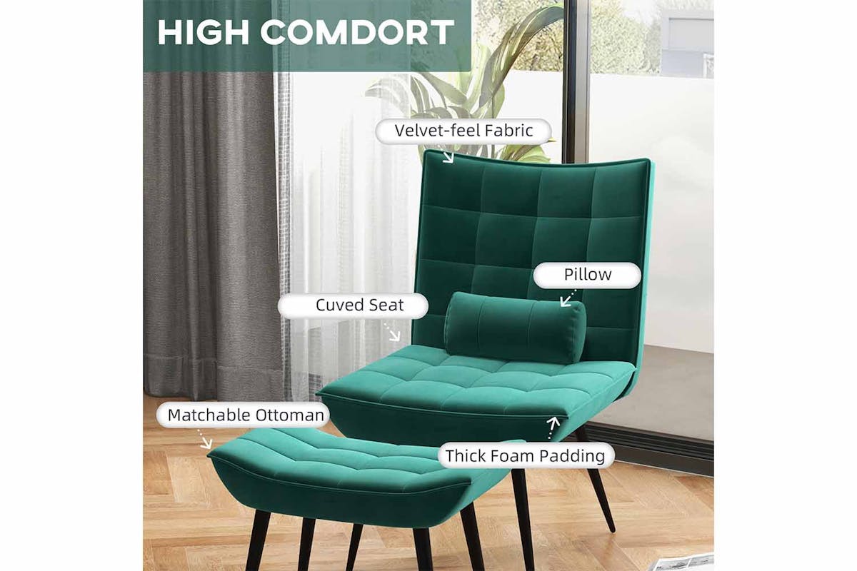 Homcom Armless Accent Chair with Pillow | Green-3