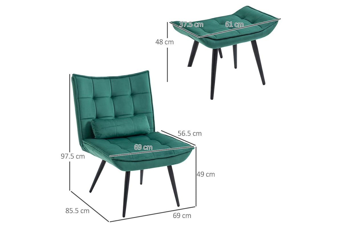 Homcom Armless Accent Chair with Pillow | Green-7
