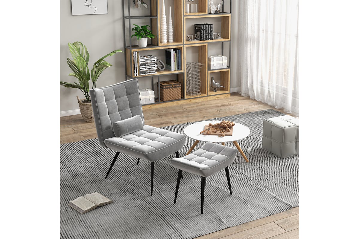 Homcom Armless Lounge Chair with Pillow | Footstool | Grey-2