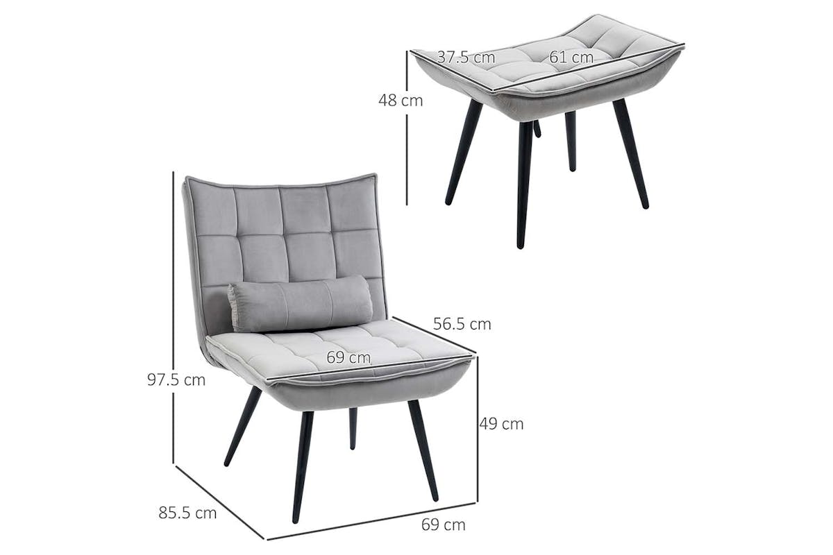 Homcom Armless Lounge Chair with Pillow | Footstool | Grey-7