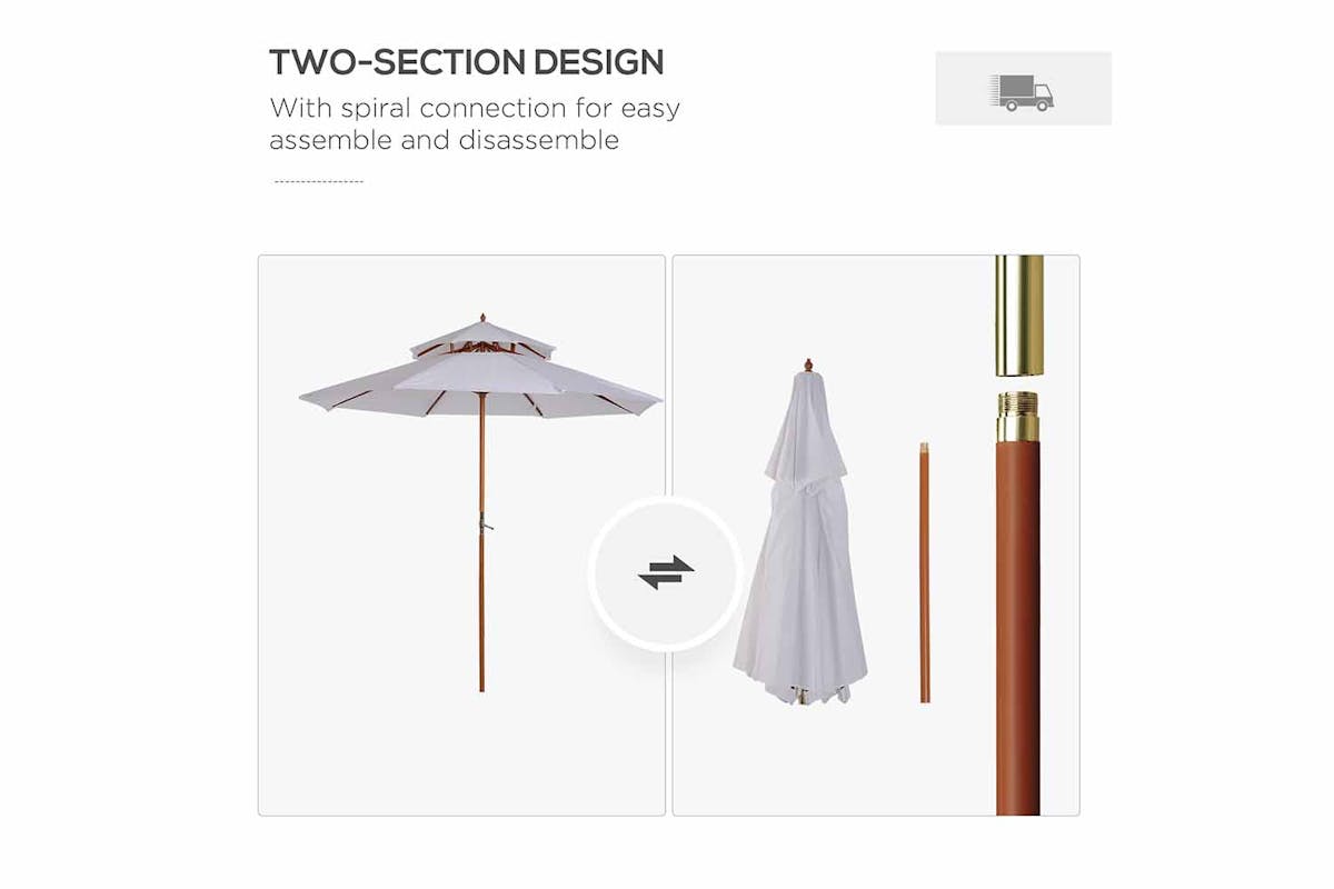 Outsunny 2.7m Double Tier Parasol Umbrella | Cream White/Teak-3