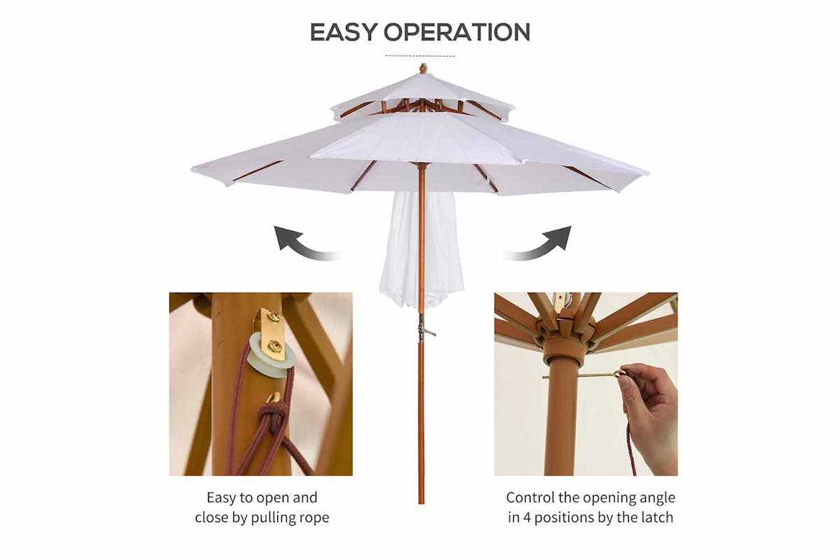 Outsunny 2.7m Double Tier Parasol Umbrella | Cream White/Teak-4