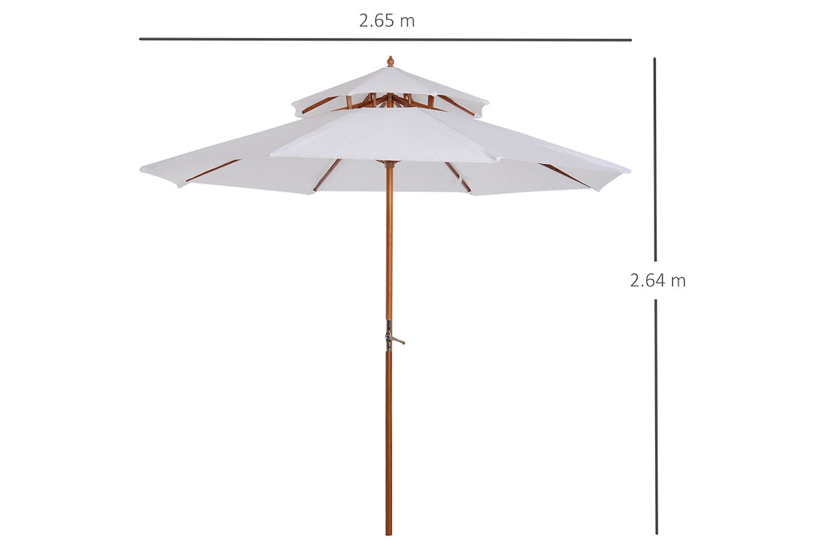 Outsunny 2.7m Double Tier Parasol Umbrella | Cream White/Teak-5