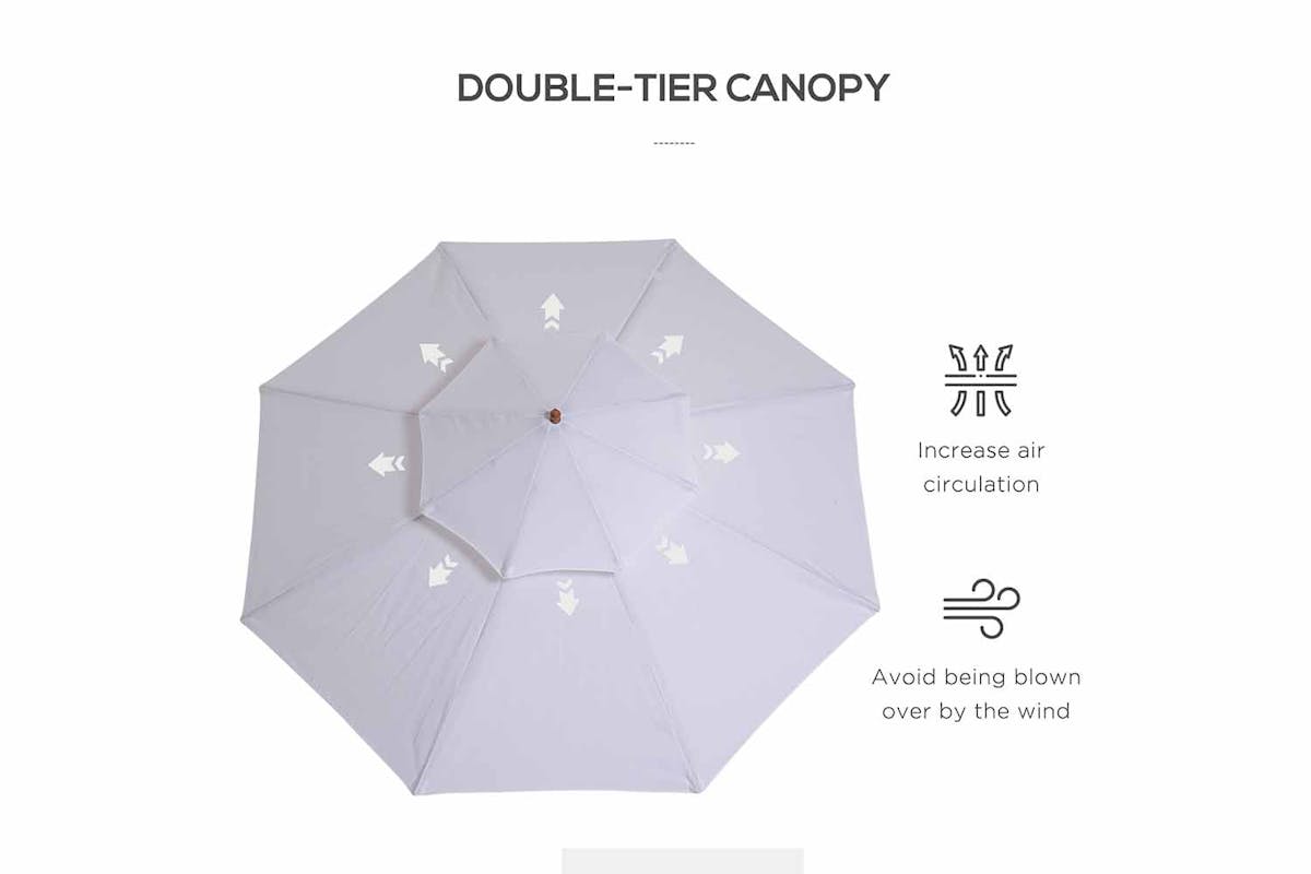 Outsunny 2.7m Double Tier Parasol Umbrella | Cream White/Teak-6