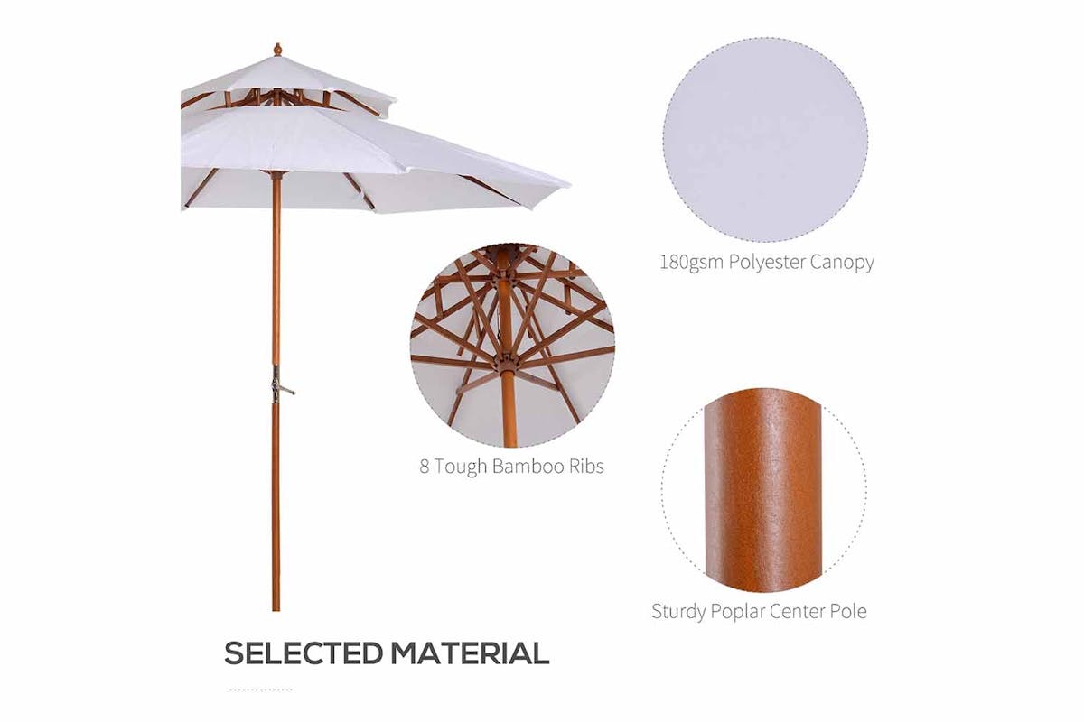 Outsunny 2.7m Double Tier Parasol Umbrella | Cream White/Teak-7