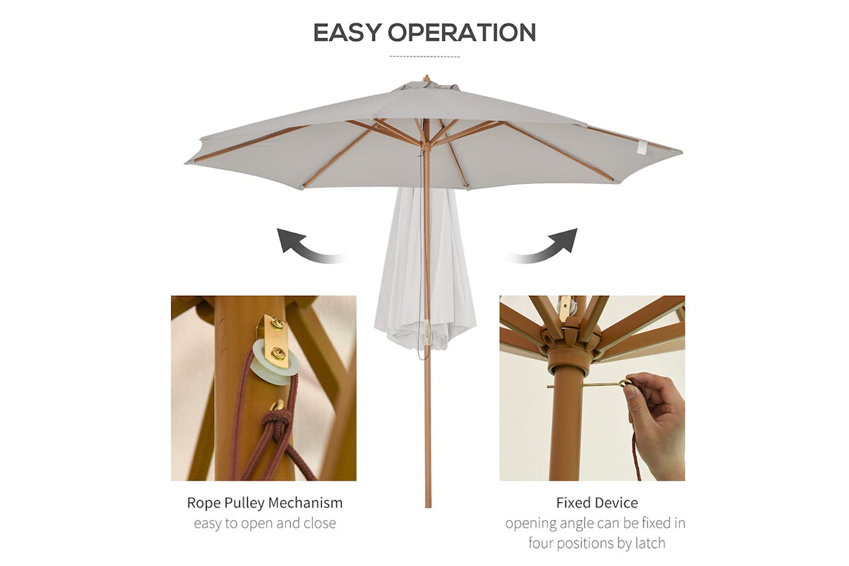 Outsunny 3m Parasol Umbrella | Grey/Teak-3
