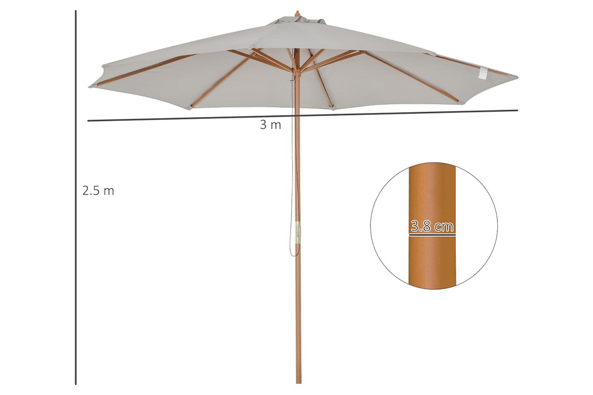 Outsunny 3m Parasol Umbrella | Grey/Teak-5