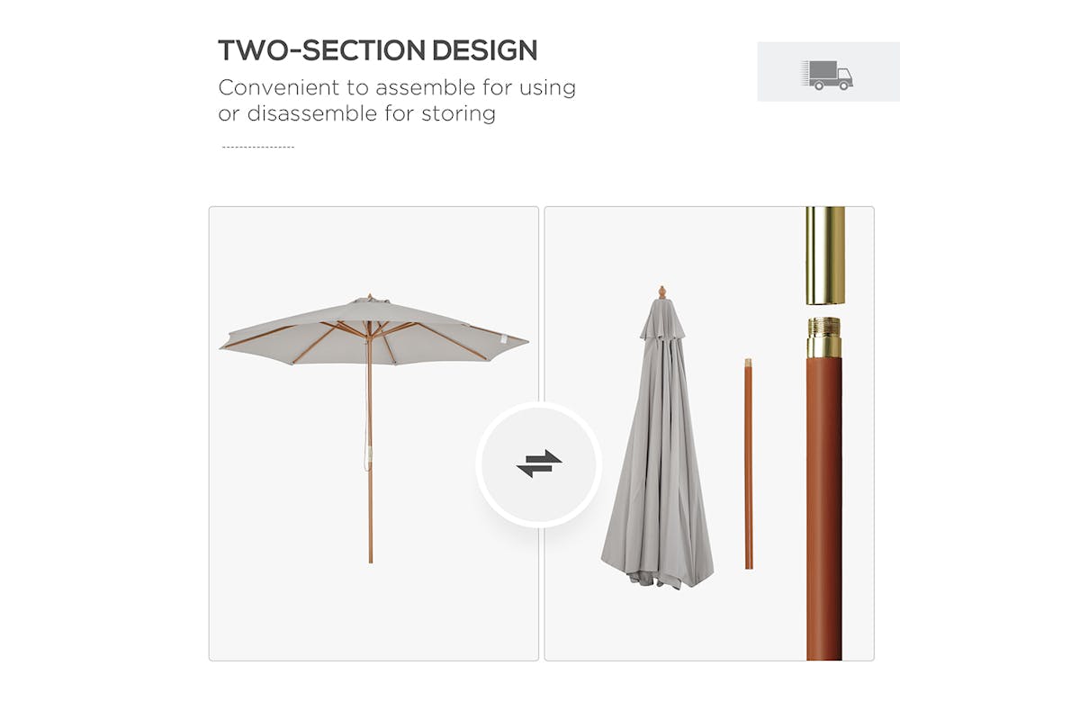Outsunny 3m Parasol Umbrella | Grey/Teak-7