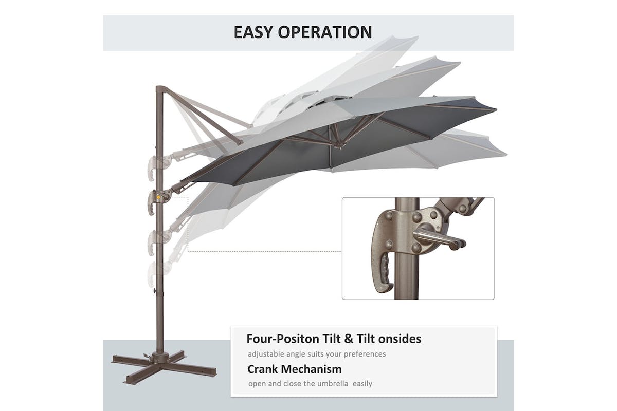Outsunny 360° Rotation Roma Umbrella | Dark Grey/Dark Brown-3