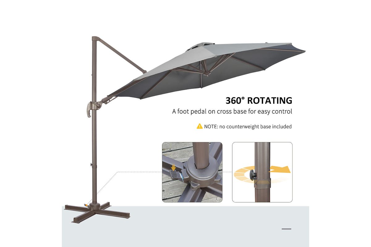 Outsunny 360° Rotation Roma Umbrella | Dark Grey/Dark Brown-4