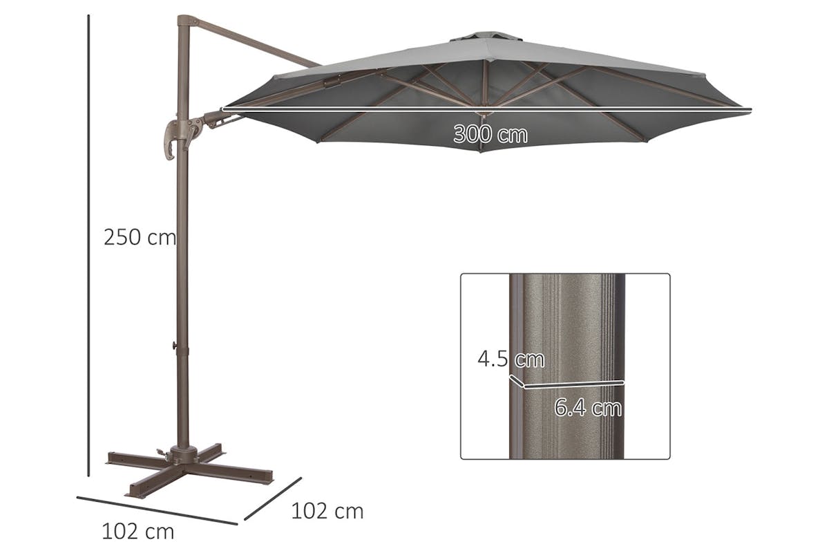 Outsunny 360° Rotation Roma Umbrella | Dark Grey/Dark Brown-8