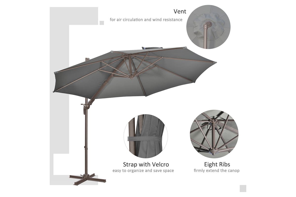 Outsunny 360° Rotation Roma Umbrella | Dark Grey/Dark Brown-5