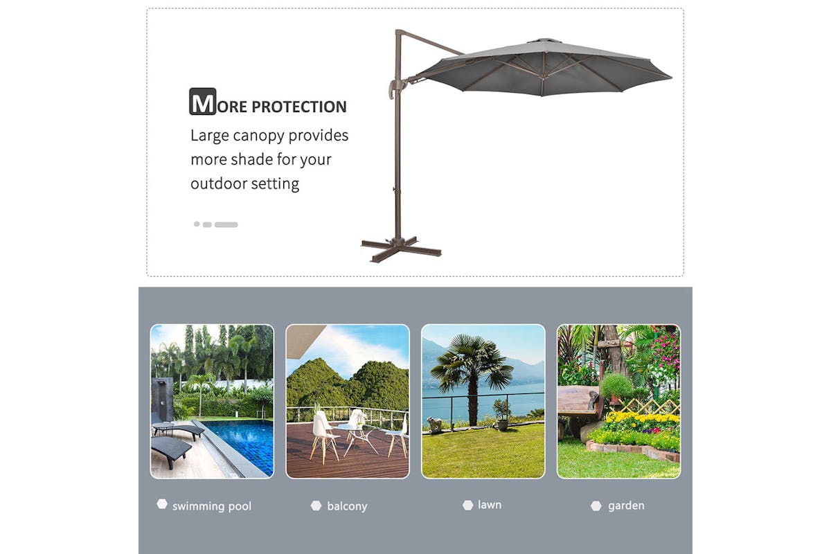 Outsunny 360° Rotation Roma Umbrella | Dark Grey/Dark Brown-6