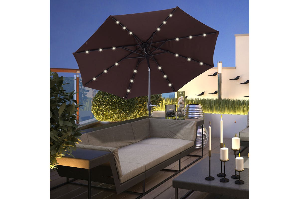 Outsunny 2.7m Solar Outdoor Tilt Sun Umbrella | Brown-2