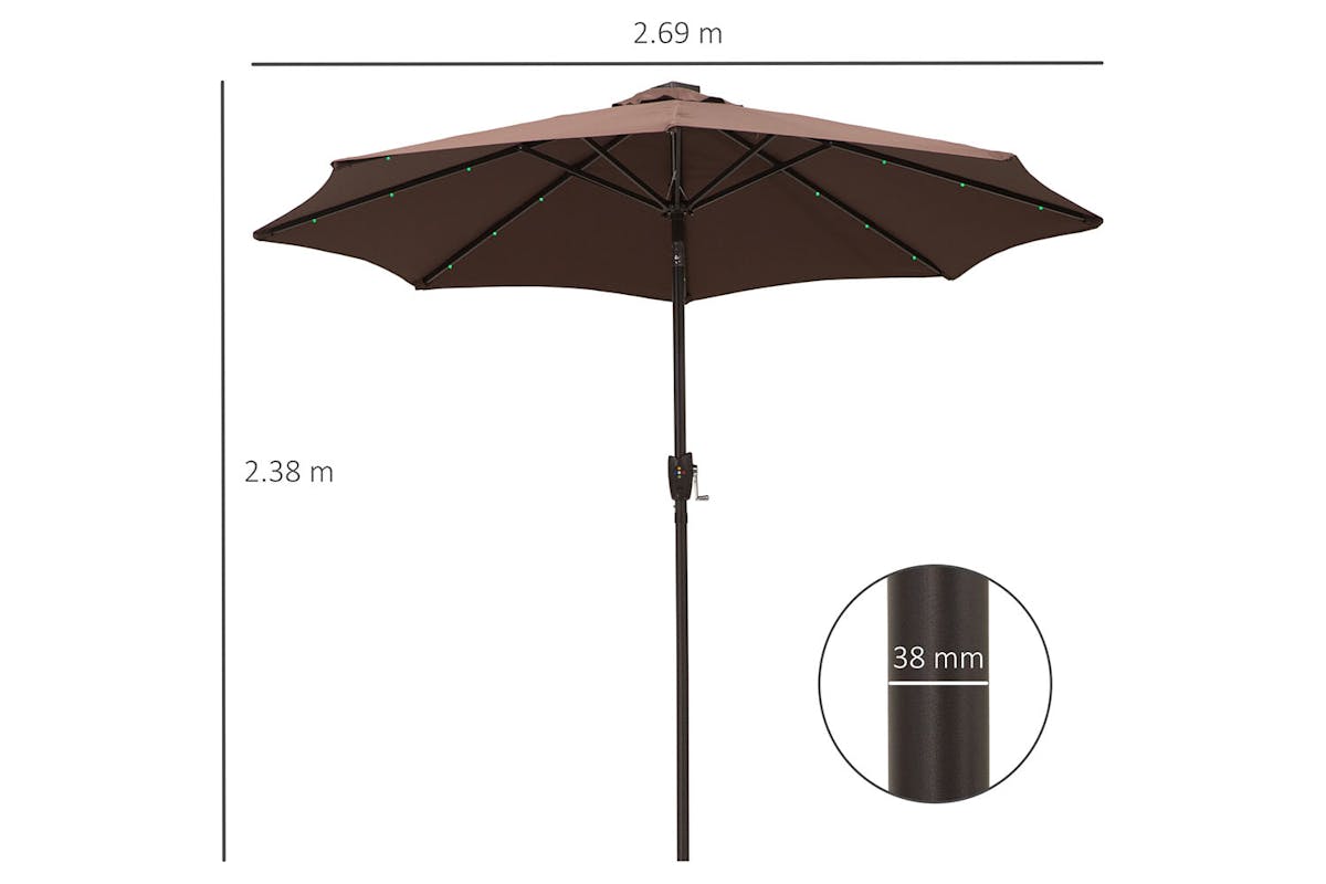 Outsunny 2.7m Solar Outdoor Tilt Sun Umbrella | Brown-5