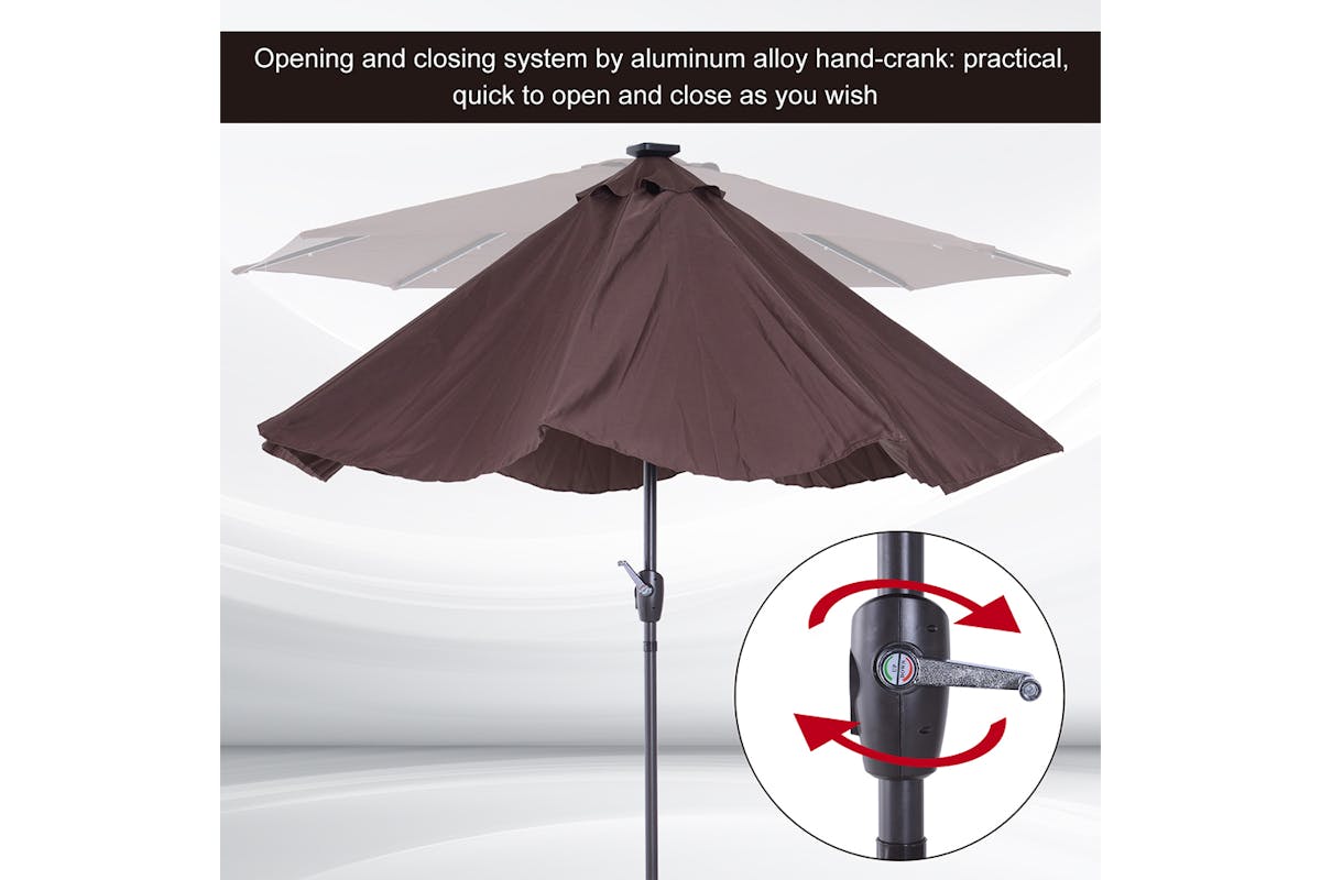 Outsunny 2.7m Solar Outdoor Tilt Sun Umbrella | Brown-6