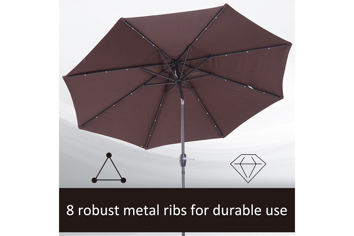 Outsunny 2.7m Solar Outdoor Tilt Sun Umbrella | Brown-8