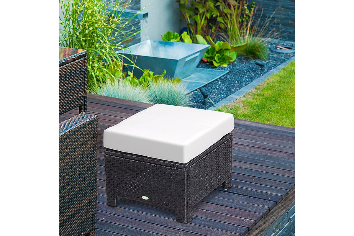 Outsunny Footstool with Soft Cushion | Rattan | Black-2