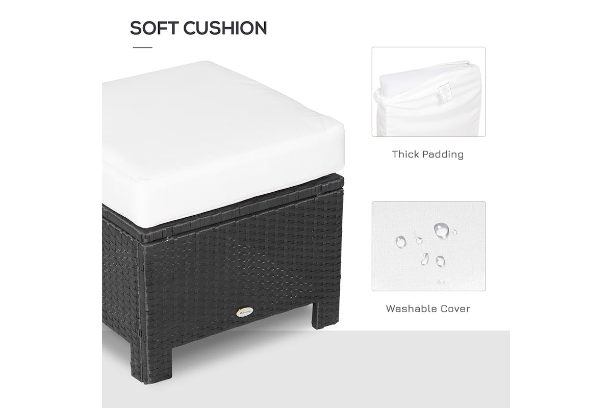 Outsunny Footstool with Soft Cushion | Rattan | Black-4
