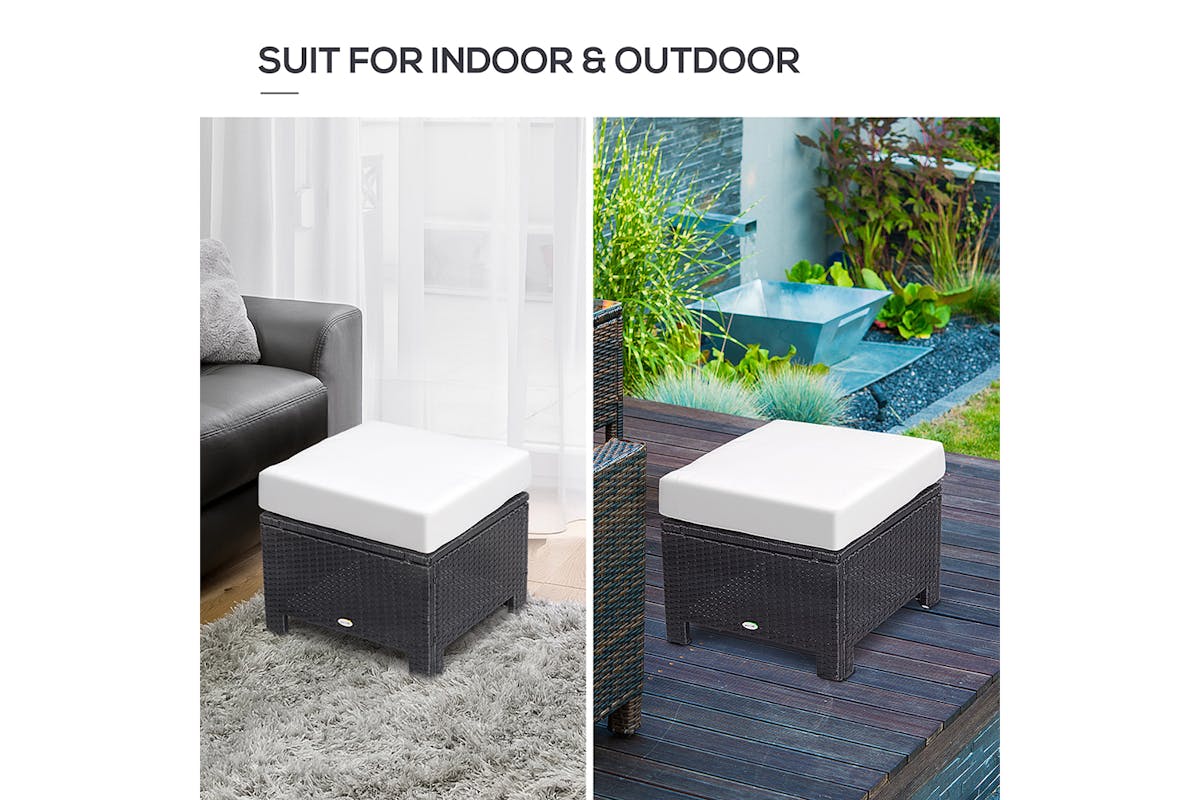 Outsunny Footstool with Soft Cushion | Rattan | Black-6
