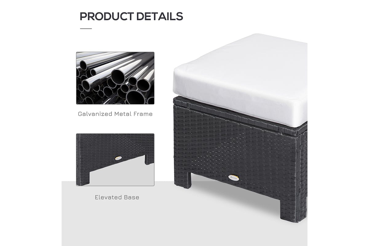 Outsunny Footstool with Soft Cushion | Rattan | Black-7