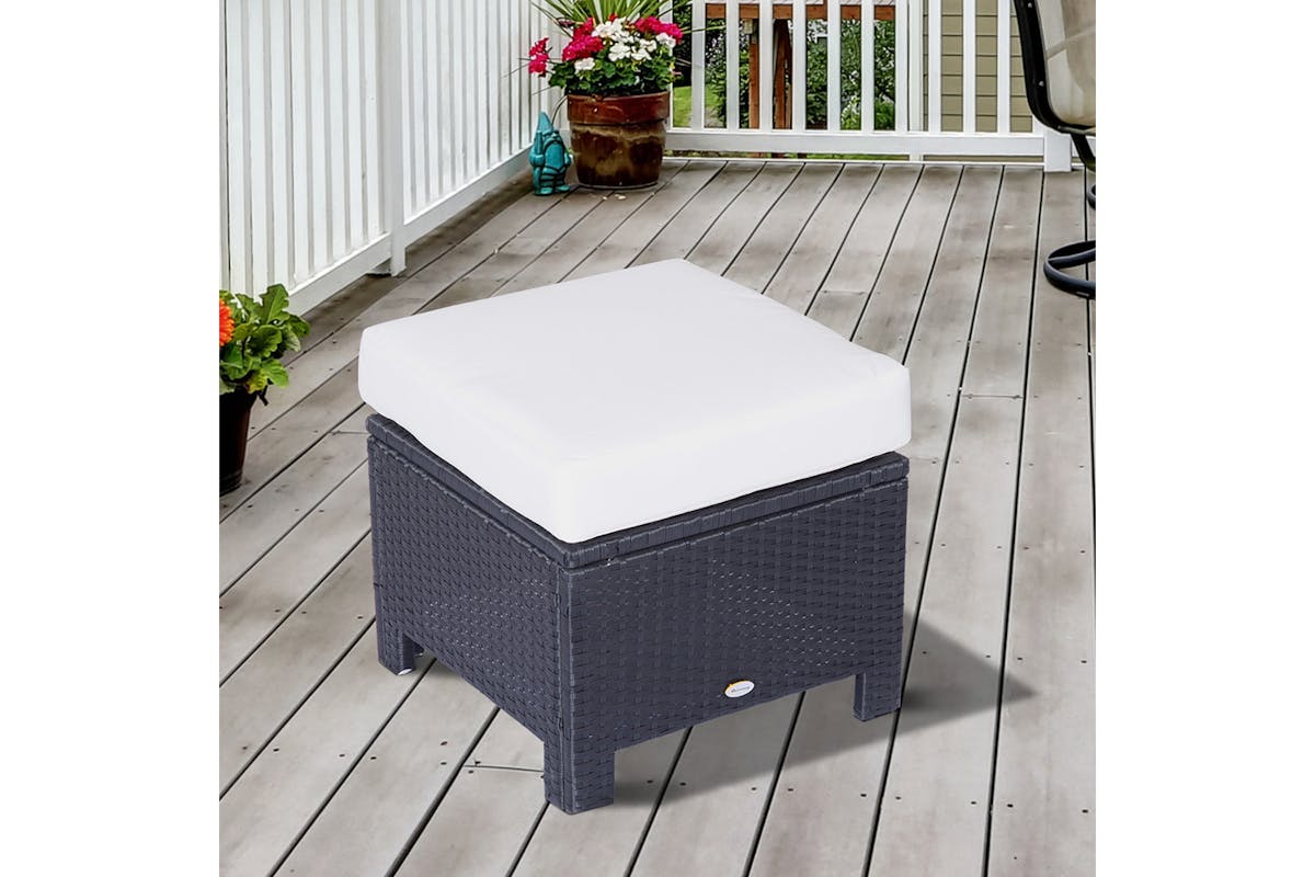 Outsunny Footstool with Soft Cushion | Rattan | Black-8