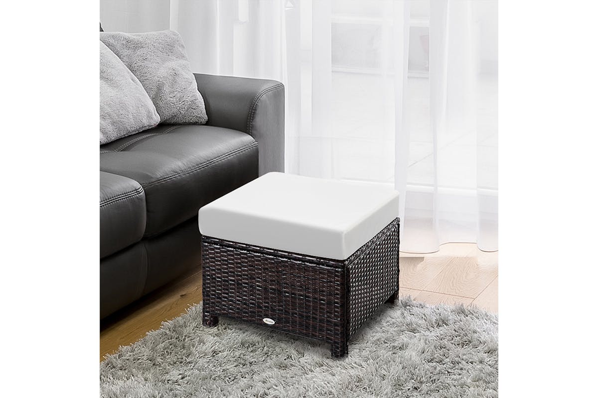 Outsunny Footstool with Soft Cushion | Rattan | Brown-2