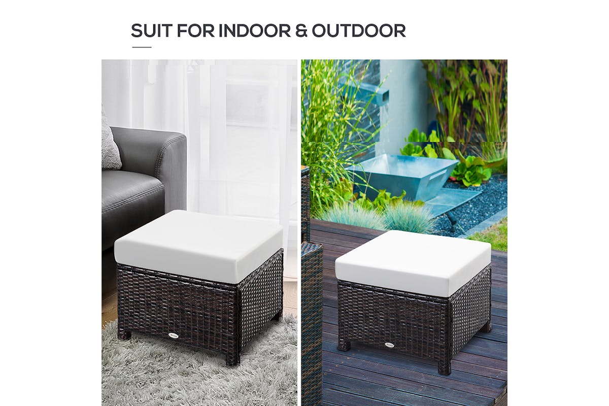 Outsunny Footstool with Soft Cushion | Rattan | Brown-7