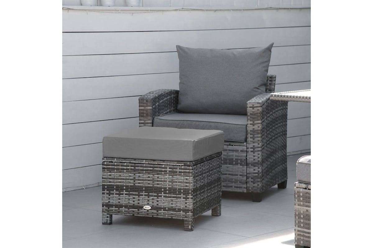 Outsunny Rattan Footstool with Soft Cushion | Grey-2