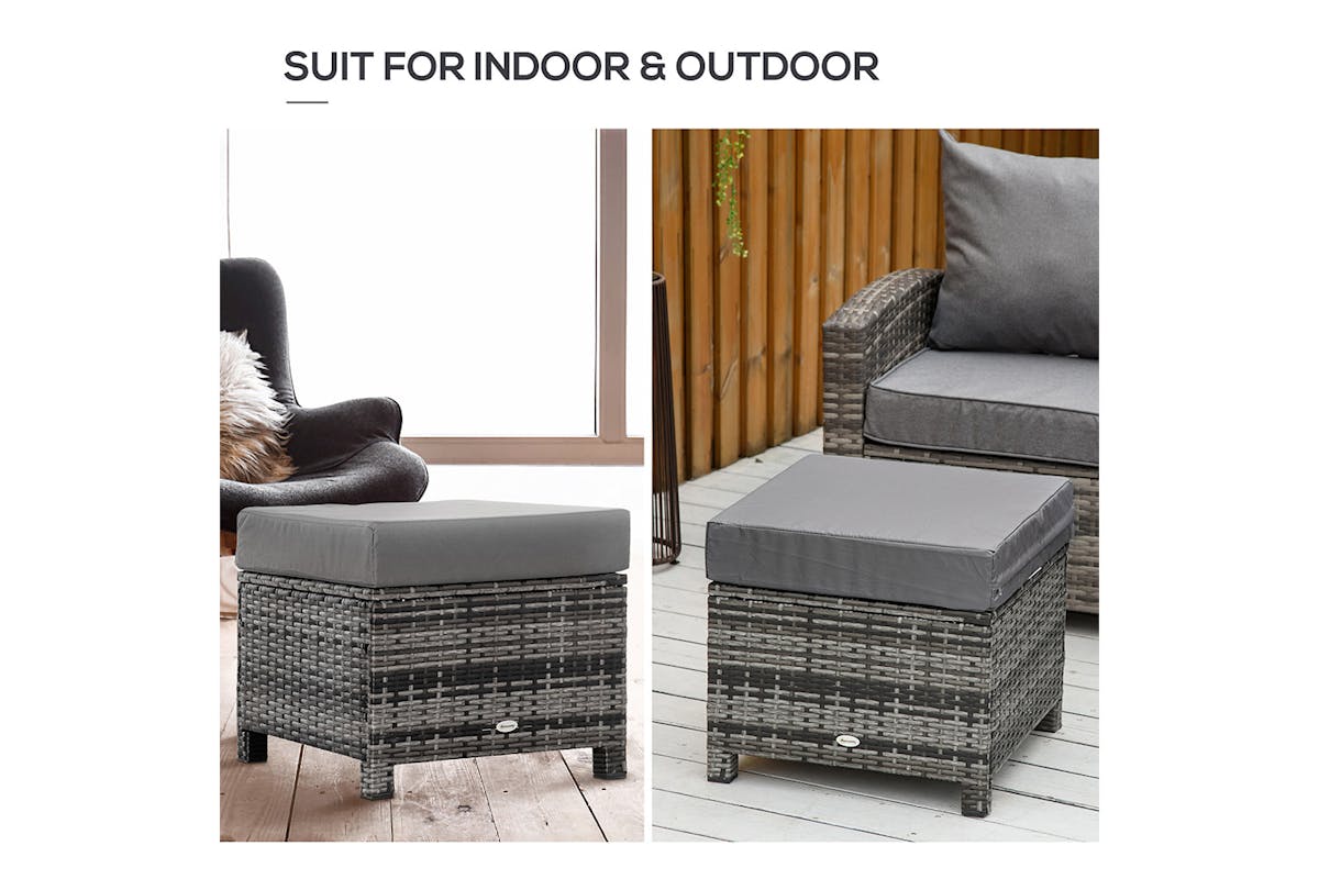Outsunny Rattan Footstool with Soft Cushion | Grey-6