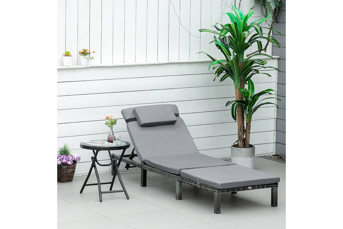 Outsunny Sun Lounger with Soft Padded Cushion | Grey-2