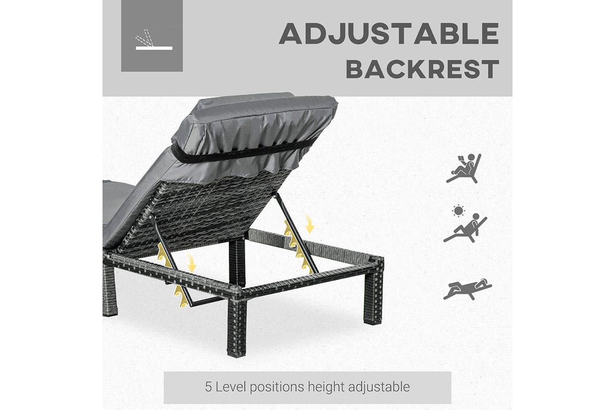 Outsunny Sun Lounger with Soft Padded Cushion | Grey-3