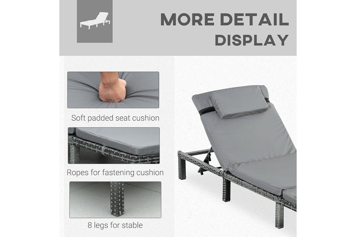 Outsunny Sun Lounger with Soft Padded Cushion | Grey-6