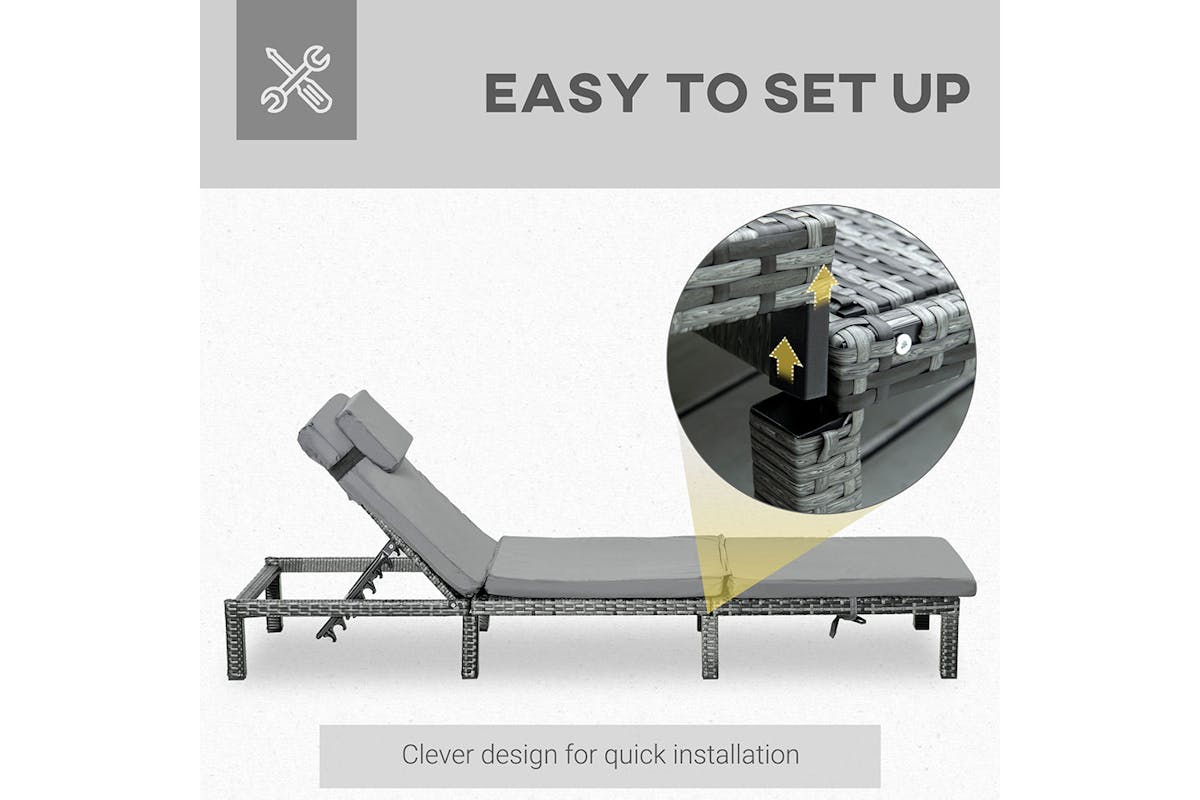 Outsunny Sun Lounger with Soft Padded Cushion | Grey-7