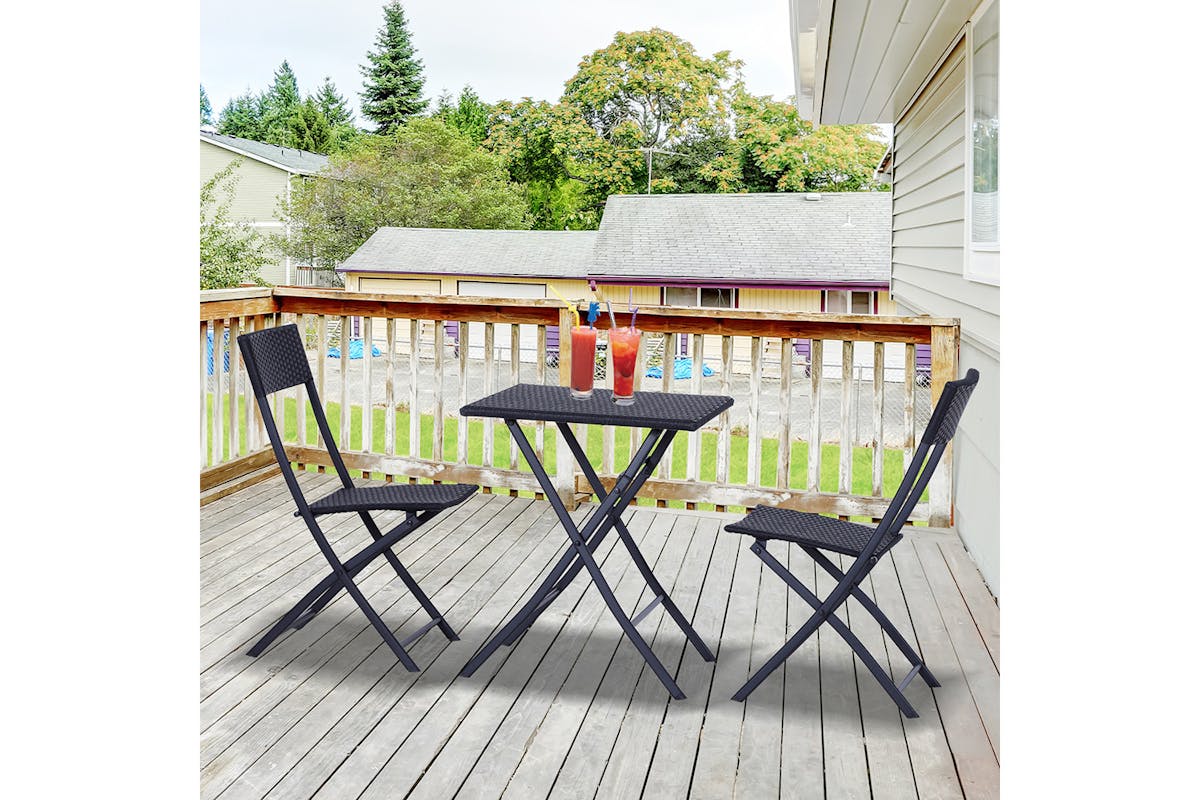 Outsunny Rattan Wicker Bistro Set Table and Chair Set | Black | 3 Pieces-2
