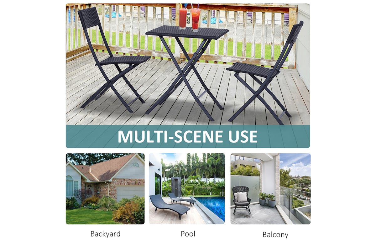 Outsunny Rattan Wicker Bistro Set Table and Chair Set | Black | 3 Pieces-3