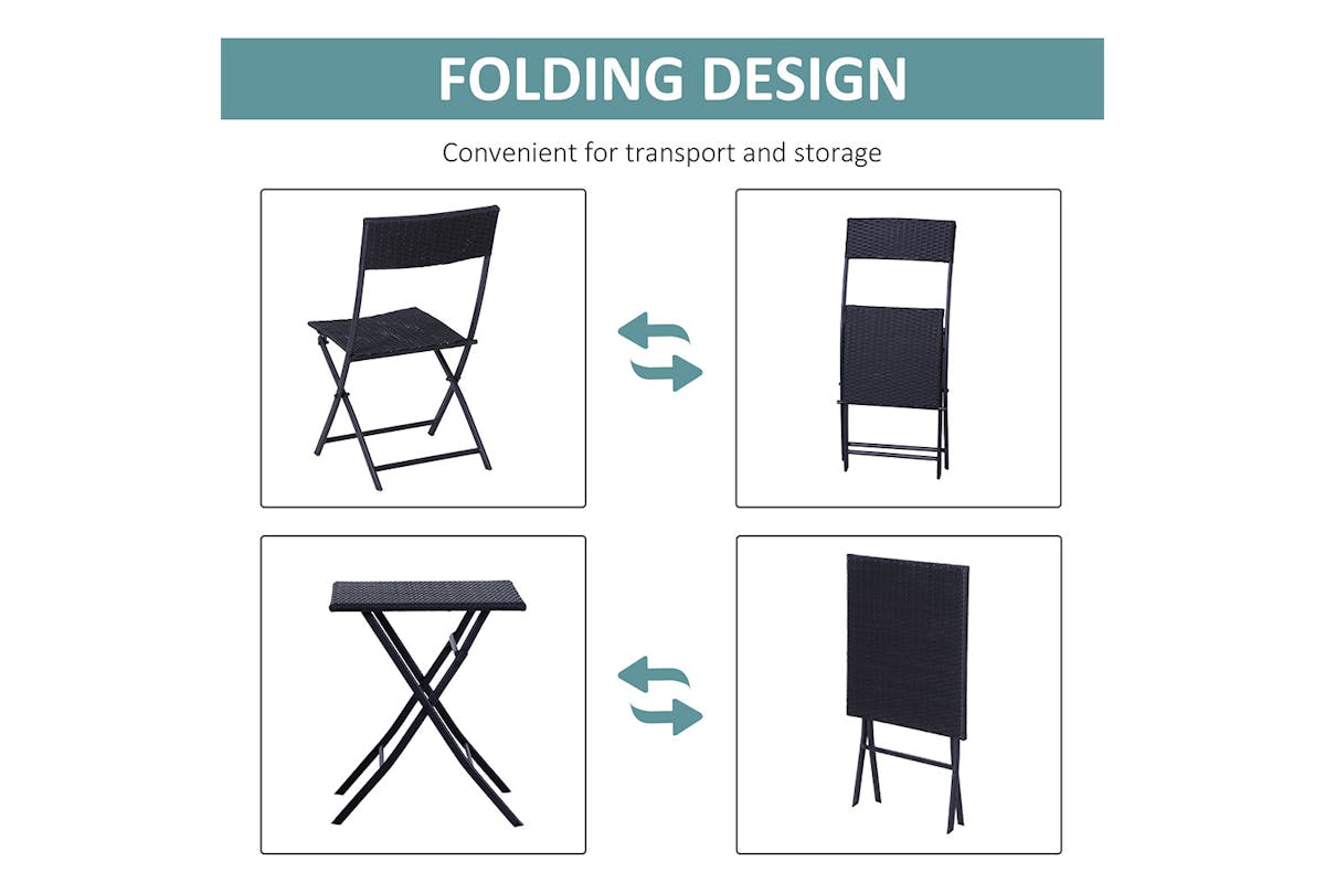 Outsunny Rattan Wicker Bistro Set Table and Chair Set | Black | 3 Pieces-4