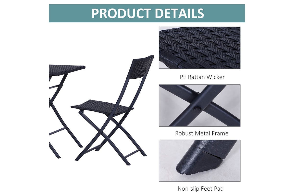 Outsunny Rattan Wicker Bistro Set Table and Chair Set | Black | 3 Pieces-5